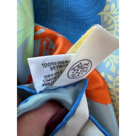 NWT Hermes Reversible 100% Silk Scarf, 90cm, Faivre Design, Double Face, Blue - Picture 7 of 16